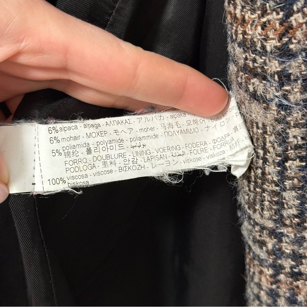 Zara brown plaid wool mohair blend belted tweed coat trench tie waist minimal - Picture 6 of 7